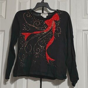Jack B. Quick ramie cotton Beaded velvet bow Christmas Sweater shirt top size XL